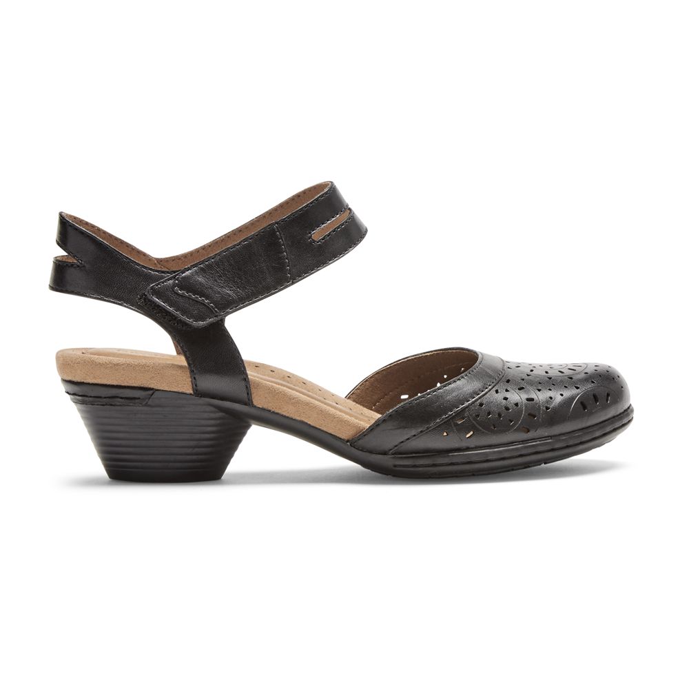 Rockport Cobb Hill Laurel Perforated Mary Jane - Womens Sandals - Black - NZ (SGY-217408)